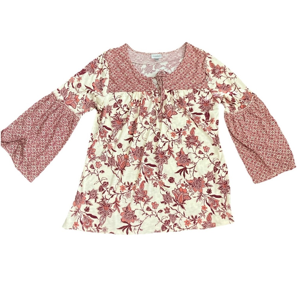 Bohemian Avenue Girls 14/16 Floral Peasant‎ Top Burgundy Bell Sleeve Peasant
